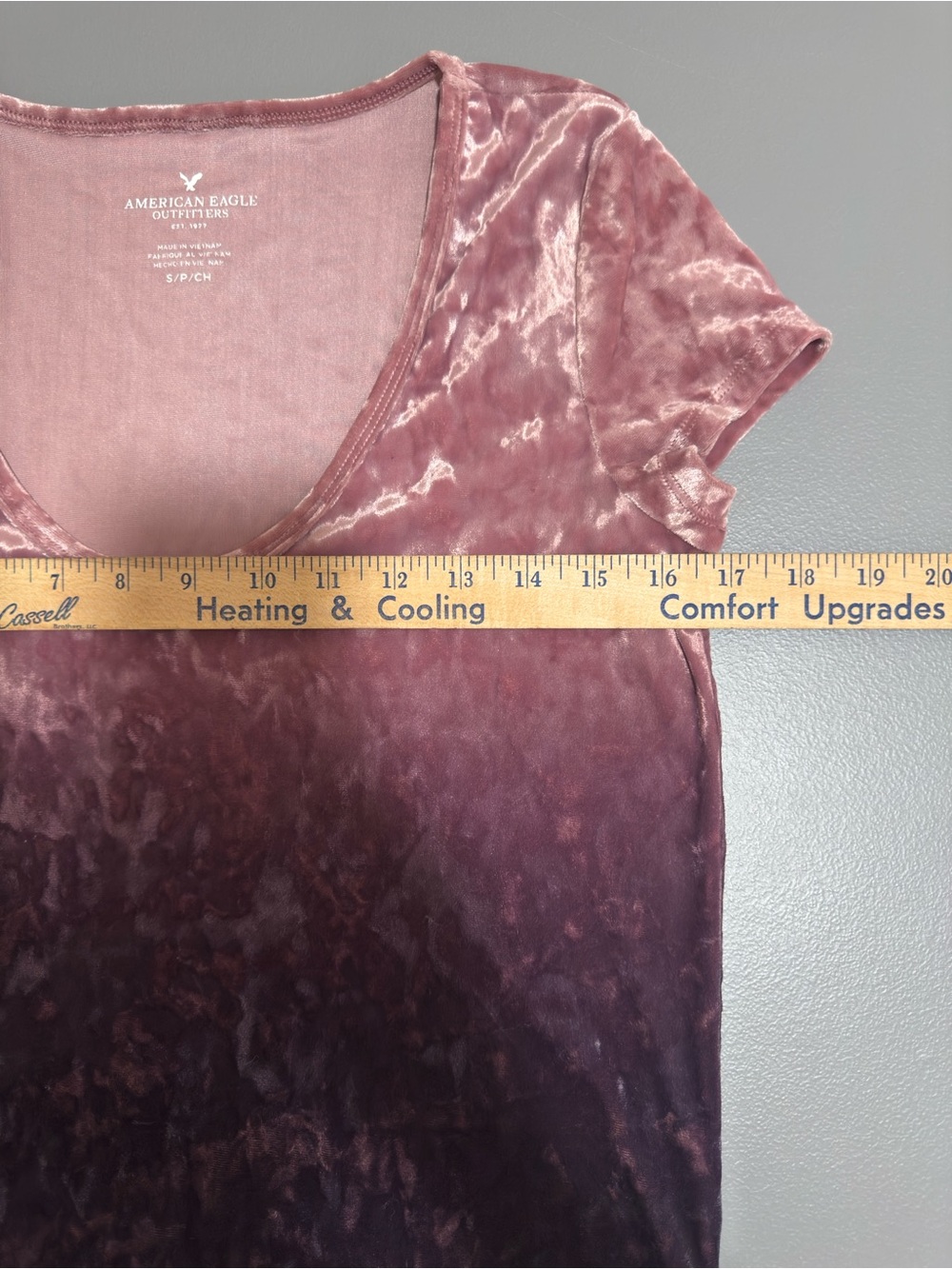 American Eagle Velour Pink/Purple Ombré Short Sleeve Top - Picture 13 of 15